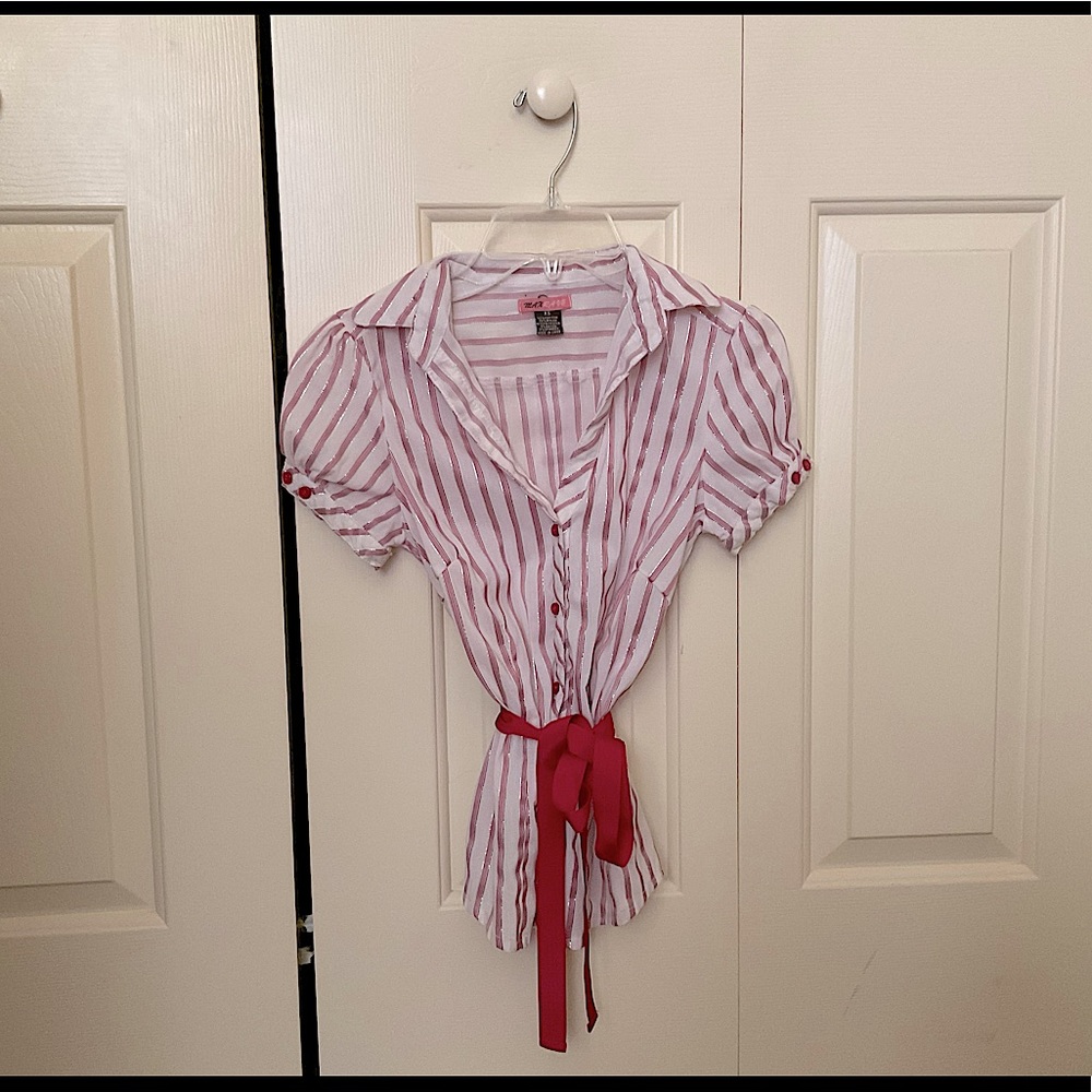 MAX Rave Red And White Striped Collared Shirt (Size XS)